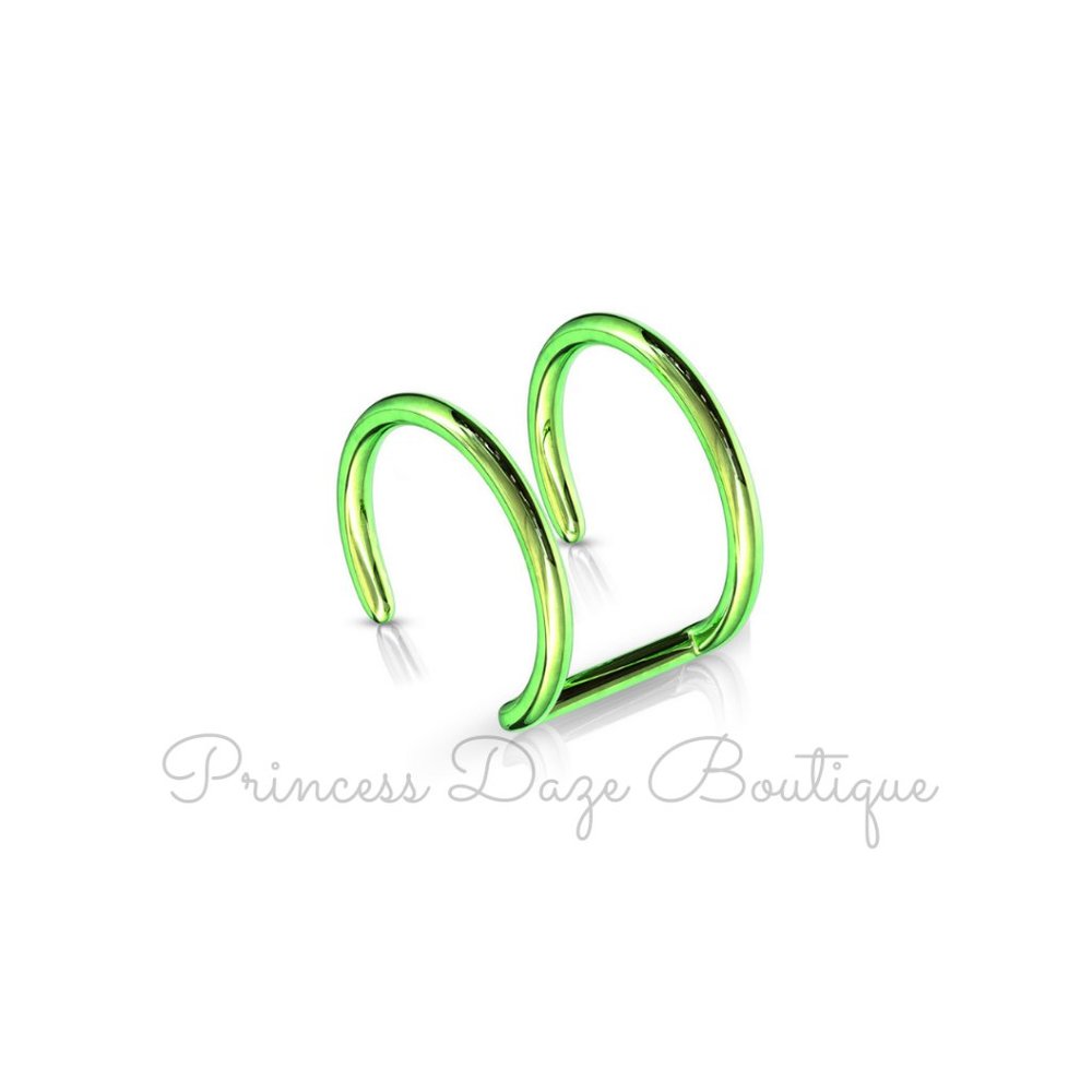 Green Clip On Ear Cuff / Fake Cartilage Non Piercing Earring